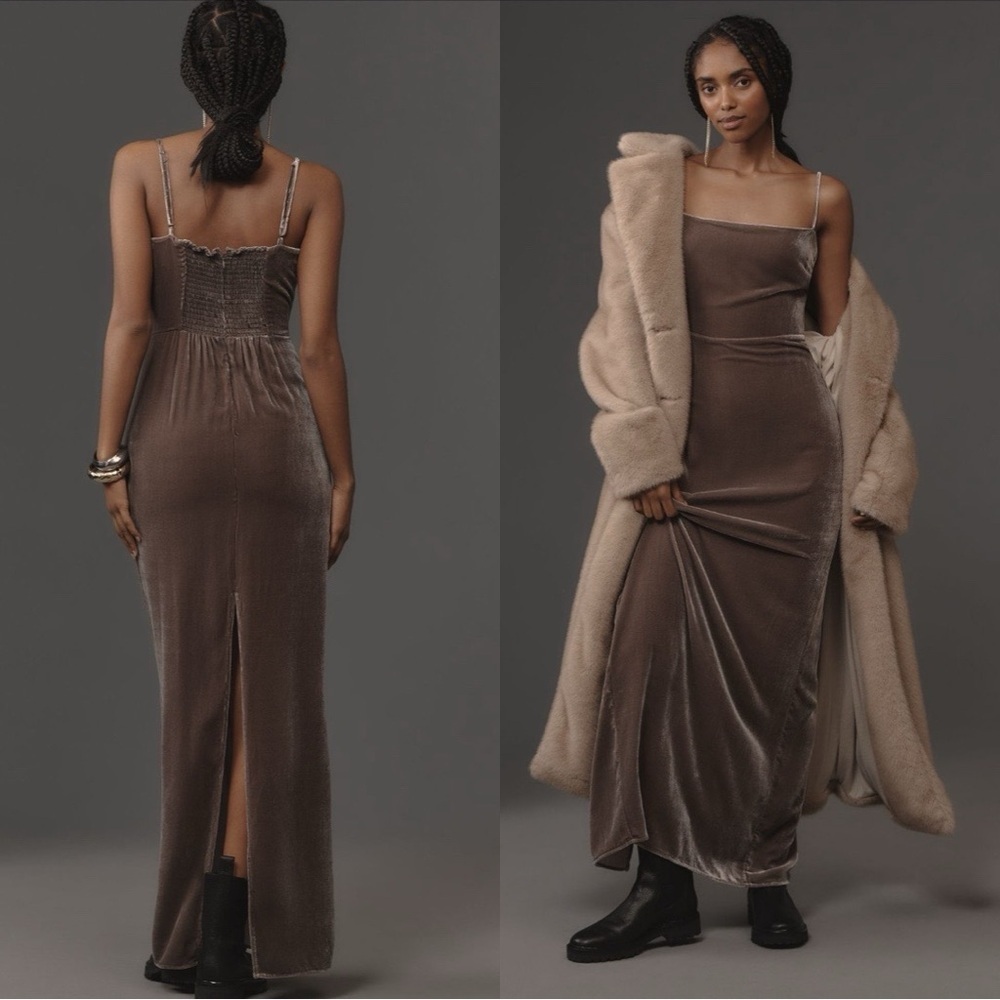 NWT REFORMATION Frankie Velvet Maxi Gown Dark Gray Dress Sz 8 - Picture 5 of 6
